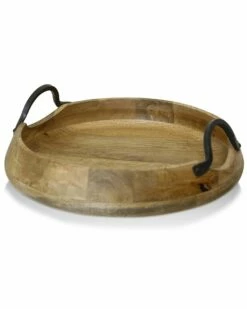 StyleCraft Kiran Natural Wood With Iron Metal Round Decor Home Baskets & Boxes