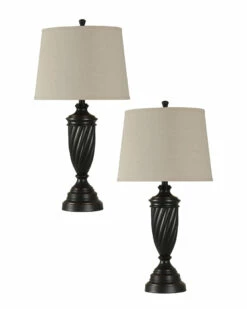 StyleCraft 30in Set Of 2 Oiled Bronze Metal Table Lamps Home Table & Desk Lamps