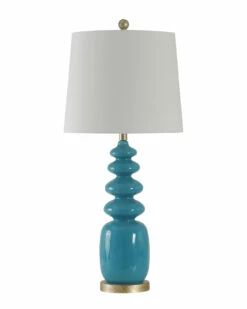StyleCraft 32in Blue Painted Glass Lamp Home Table & Desk Lamps