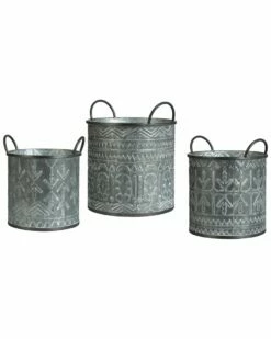 Stylecraft Murphy Set Of 3 Galvanized Buckets Home Baskets & Boxes