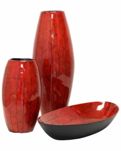 StyleCraft Two Urn Vases With A Boat Shaped Bowl Home Plants & Vases