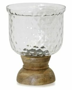 StyleCraft Kiran Wood And Crystal Design Glass 1-Light Hurricane Home Candles & Home Fragrance