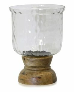 StyleCraft Kiran Wood And Crystal Design Glass 1-Light Hurricane Home Candles & Home Fragrance