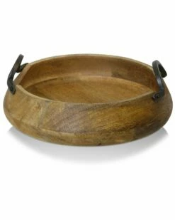 StyleCraft Kiran Natural Wood With Iron Metal Round Decor Home Baskets & Boxes