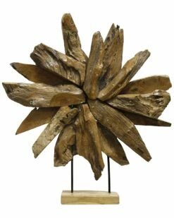StyleCraft Canno Natural Teakwood Decorative Sunrise Sculpture Home Decorative Items & Frames