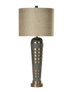 StyleCraft Pelham Ceramic Body & Brushed Brass Metal Base Table Lamp Home Table & Desk Lamps