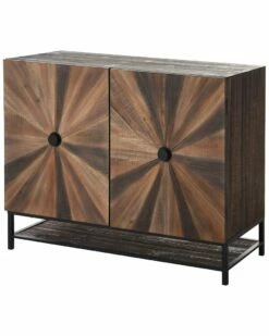 StyleCraft Starburst Rectangular Two-Door Cabinet With Metal Base And Wood Shelf Home Bookcases & Shelving