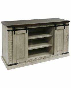 StyleCraft Peachtree Sliding Barn Door Media Console With Removable Shelves Home TV Stands & Consoles
