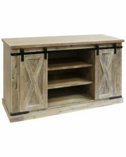 StyleCraft Peachtree Sliding Barn Door Media Console With Removable Shelves Home TV Stands & Consoles